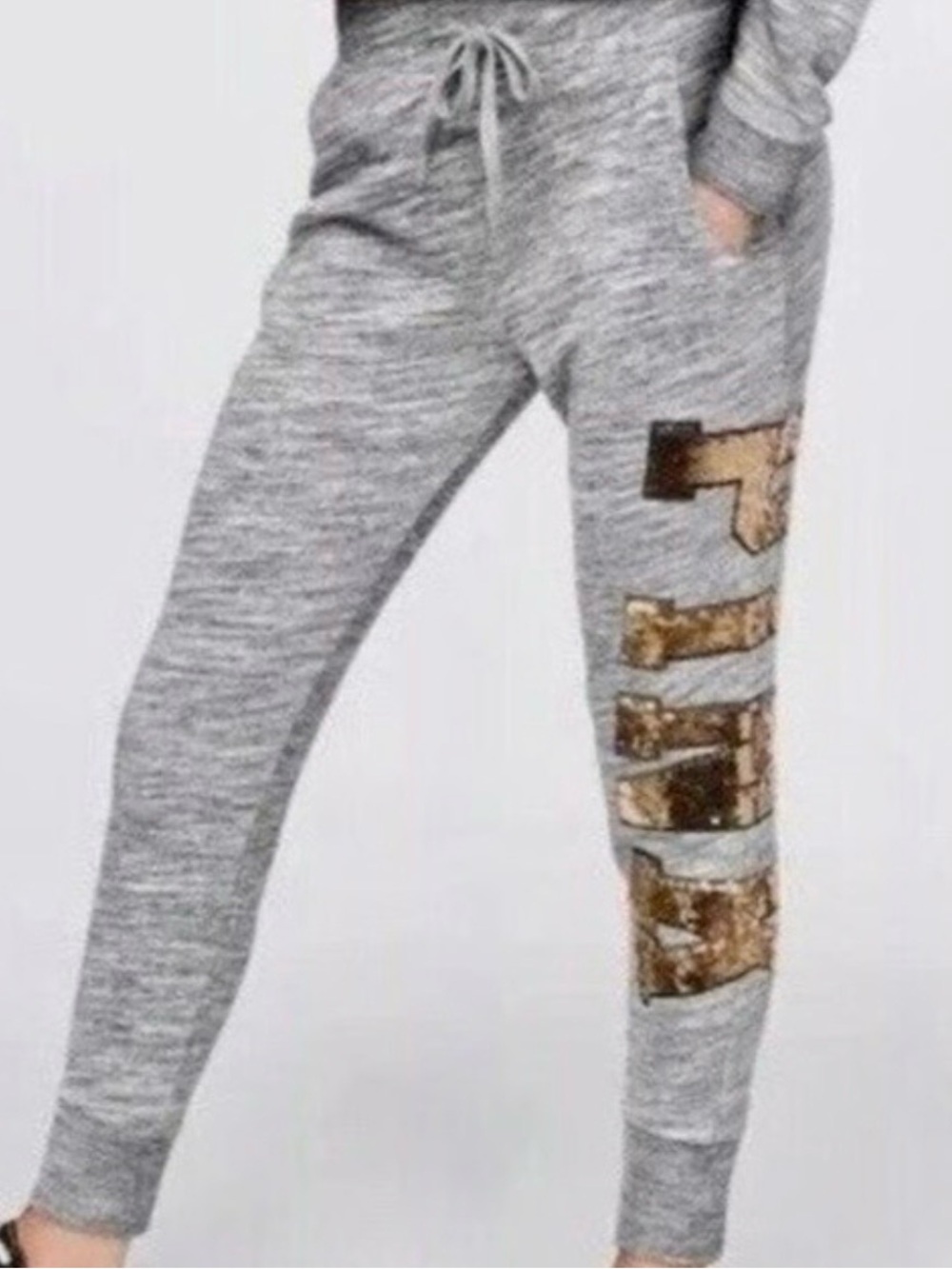 Victoria’s Secret PINK Marled Gray Sequin Rose Gold Logo Women’s Joggers Small